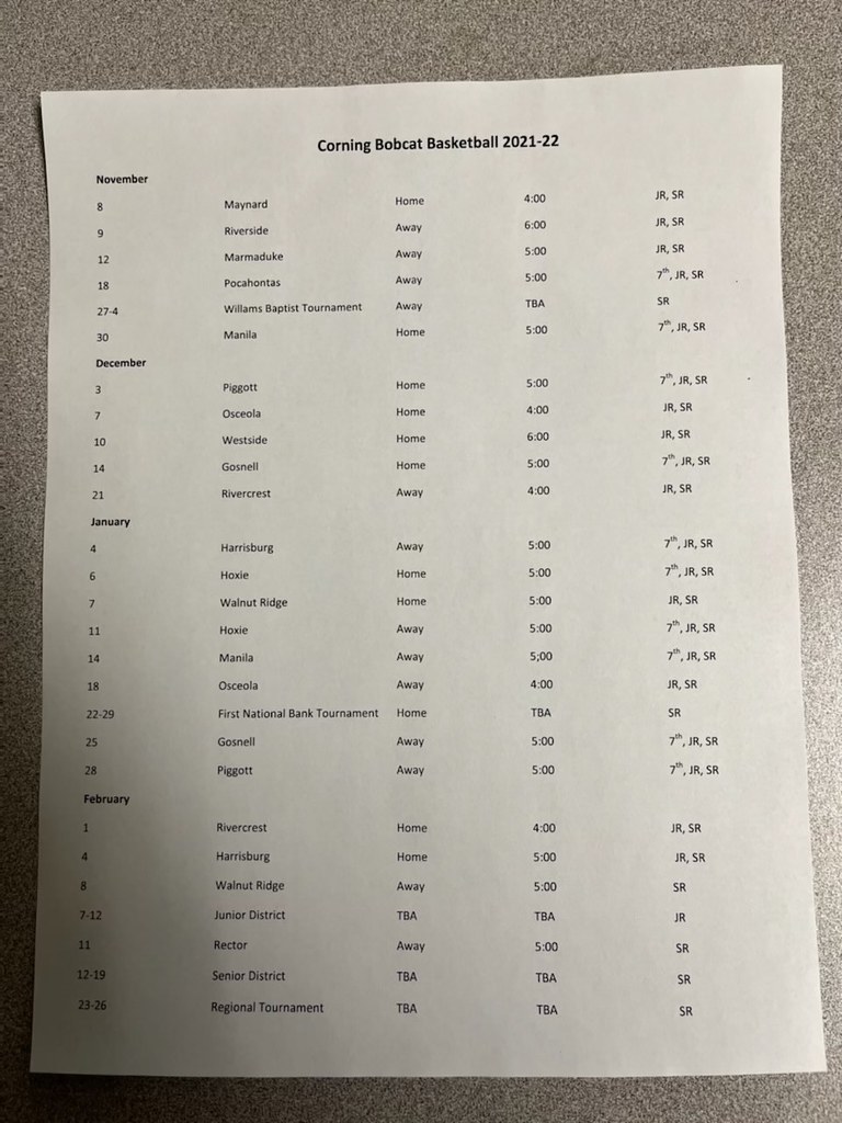 Boys Basketball Schedule
